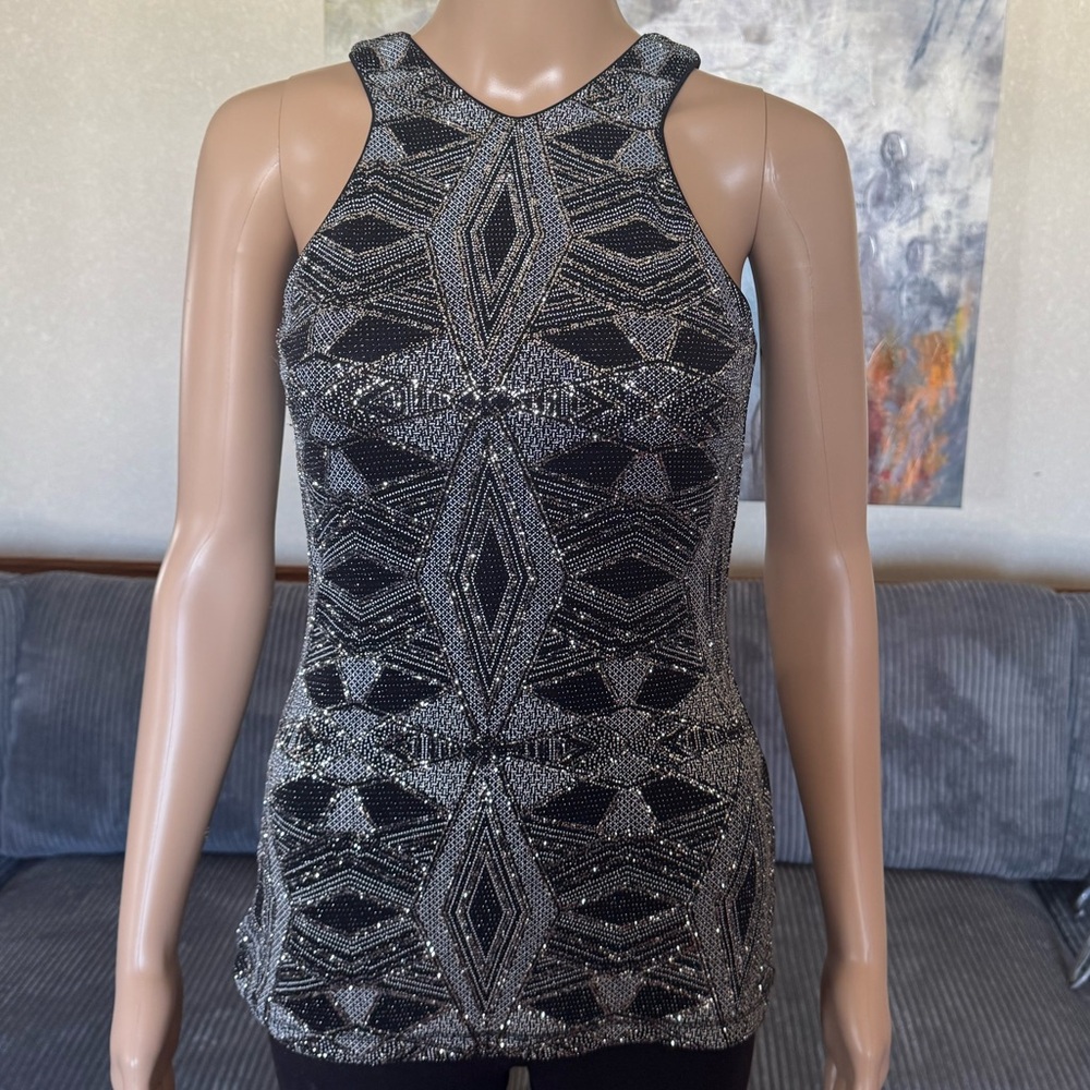 Le Chateau Black and Silver Patterned Tank Top